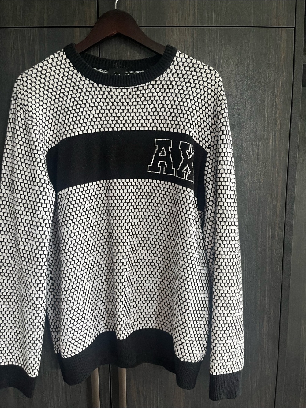 Armani Exchange Black & White Patterned Knit Pullover